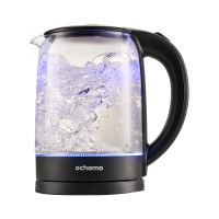 Ochama glazen elektrische waterkoker, huishoudelijke waterkoker van 1,7 l, hoogborosilicaatglas, transparante warmwaterkoker met blauw licht, automatische uitschakeling, 2200 W