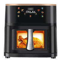 OYAJIA 9 L airfryer met zichtvenster, type nr. 21, Familiegroot, 6 in 1 kookprogramma’s, smart touchscreen, timerfunctie, vaatwasbestendig, gezond, olievrij en vetarm koken, zwart