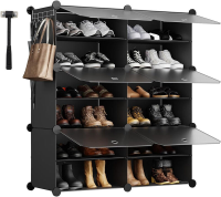 Schoenenkast 6 Vakken van PP   Zelfmontage met Hamer   Groot Schoenenrek voor Familie (84 x 31 x 92 cm)   Ruimte voor 24 Paar, Schoenenrek Zwart