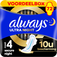 Always Ultra Secure Night maandverband, maat 4, met vleugels, 72 stuks