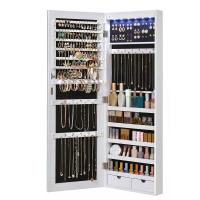 JOYFURNOS    6 LEDs spiegel sieradendoos, 119,9 cm hoog, afsluitbaar, wand  of deurmontage, sieradenorganizer, wit