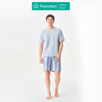Purcotton Heren Verkoelende Gebreide Top & AirySoft Zeerzachte Katoenen Gaas Shorts Loungewear Set   Koel & Ademend   Lichtgewicht & Pluizig   Comfortabel Thuis   Wolkenwaterblauw   Top: 180/100 A; Onderbroeken: 180/88 A