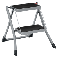 JOYFURNOS 2 traps ladder zwaar opvouwbaar opstapje met antislip treden 150 kg draagvermogen 55 x 50 x 4,5 cm grijs