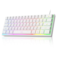 MageGee TS91 60% bedraad gamingtoetsenbord, US QWERTY indeling, RGB achtergrondverlichting, ultracompact toetsenbord met 61 toetsen, TS91 ergonomisch, waterbestendig, mechanisch gevoel, voor pc, Mac, PS4 en Xbox One (wit)