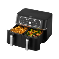 Ochama Airfryer met twee kamers, 9 liter capaciteit, huishoudelijke keukenmachine, aparte kookzones met nauwkeurige temperatuurregeling, 10 in 1 multifunctioneel, thuisfriteuse en oven