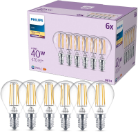 PHILIPS LED lamp transparant   40 W   E14 fitting   Warmwit licht; 2700K   6 pack