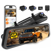 WOLFBOX G900 Tripro Bumper Versie 3 kanaals 4K spiegel dashcam, 8 MP STARVIS 2 IMX678 nachtzicht, 4K+2.5K+1080P voor  en achterbumper dashcam, 5.8 GHz wifi, spraakbesturing, inclusief 256 GB SD kaart & GPS