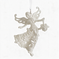2 Stuks witte dansende engel hangornament, engelfiguur in crème, hangdecoratie voor kerstboom, verzamelaarscadeau, decoratie voor buiten, tuin, hek, terras