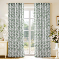 PONY DANCE Bloemige gordijnen voor de woonkamer, linnenmix transparante draperieën met organische botanische pioenenprint, lichtdoorlatende privacy en natuur geïnspireerde moderne woondecoratie, 2 panelen, B132 x L245 cm, saliegroen