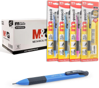 M&G Set van 12 mechanische potloden, 1,8 mm puntdikte, 2B grafiet, school  en leersupplies, grafietpotloden, schetspotloden, set van 12 navullingen, 12 gummen voor tekenen en schetsen