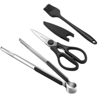 Maxcook 3 delige RVS BBQ accessoireset   BBQ tang, olieborstel, schaarset (Zwart) MCPJ9562