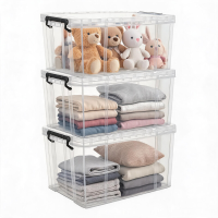 SPACEXPERT Draagbare Transparante Haakse Plastic Opbergbox, Verdikt, Stapelbaar met Deksel, Woonorganizer Bak, 45 L x 3, Afmetingen: 51  37,5  31,5 cm