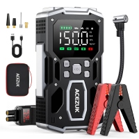 ACEZUK auto noodstarthulp 26800 mAh, maximale stroom 7000 A, perslucht 150 PSI, 4 in 1, uitgerust met lcd display en led zaklamp