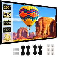 XBJ 100 inch Projectiescherm 16:9, HD 4K Opvouwbaar Anti Kreuk Dubbelszijdig Scherm, 160° Brede Kijkhoek, Extra Lange Touwen & Haken voor Snelle Installatie, Binnen/Buiten Thuisbioscoop
