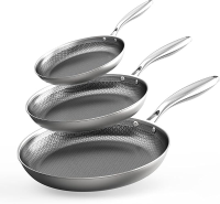 COOKER KING Roestvrijstalen pannenset van 3 (8+10+12 inch), met antiaanbaklaag, inductiepannenset, chefpan, koelhoudende handgrepen, geschikt voor vaatwasser en oven, geschikt voor alle warmtebronnen
