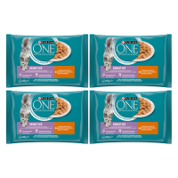 Purina ONE Sensitive volwassen nat kattenvoer kipsmaak maaltijdzakjes*4