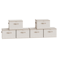 Ochama set van 6 opvouwbare opbergboxen met deksels en handvatten, non woven kledingorganizer manden, 40 x 30 x 25 cm, beige