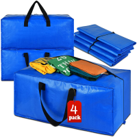 Opbergzakken met deksel, 4 pack, extra stevige verhuisdozen, groot formaat met rits en handgrepen, geschikt voor kledingopslag, verhuizen, kamperen, beddengoed opbergen, 73×34×37 cm