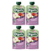 Organix knijpfruit appels & aardbeien & bosbessen 6m+ 100 g * 4