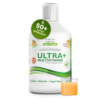 Swedish Nutra Ultra+ Veganistische Vloeibare Multivitamine 500ml, Dagelijks Supplement voor Mannen & Vrouwen, snel opneembaar, veganistisch, ggo vrij, glutenvrij & lactosevrij, natuurlijke sinaasappelsmaak