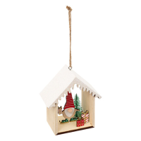 Feeric Houten Huis Gnoom Ornament   Groen, 11 cm