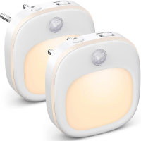 H&S Decoration 2 pack LED nachtlampjes met bewegingssensor, 3 kleurtemperaturen, 5 traps dimbaar, SMD LED, 1 W, 100 240 V, ABS + metaal, voor slaapkamer, babykamer en hal