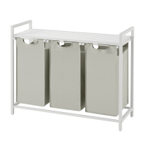 JOYFURNOS Wasmand, Wasmand met 3 Vakken, Uittrekbare en Uitneembare Binnenzakken, Kledingverdeler, Metalen Frame, 3 x 40 L, 92,5 x 33 x 72 cm, Crèmewit en Matwit