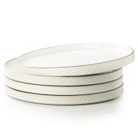 DAFUCERAMIC 10,25” keramische dinerborden, set van 4, magnetron  en vaatwasserbestendig, diepe salade  en pastaborden met reliëf, set van 4, arctisch wit
