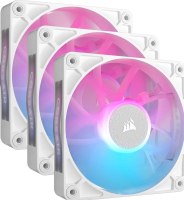 CORSAIR  Taijixiang iCUE LINK RX120 RGB fan starterset (3 pack)   120 mm   74,2 CFM (ca. 2,1 M³/min)   400–2100 rpm   10–36 dB   Zero RPM modus   iCUE LINK systeemhub   Wit