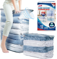 Taili 12 pack vacuüm opbergzakken, jumbo kubus 31x40x15 inch, extra grote vacuümzakken voor dekbedden en dekens, beddengoed, kleding, ruimtebesparende kastorganisatie, transparant