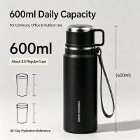 Lily Bell serie geïsoleerde tumbler 600 ml – minimalistisch zwart