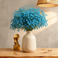 Wei's moment 5 stuks kunstbloemen, nepbloemen van zijde en kunststof, kunstgipskruid, realistische bloemstukken voor bruiloftsdecoratie en tafelmiddenstukken, blauw
