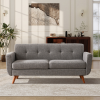 HONEYOU 165 cm loveseat, mid century modern decor loveseats voor woonkamer, geknoopte gestoffeerde kleine bank voor slaapkamer, stevig en eenvoudig te installeren loveseats meubels, grijs