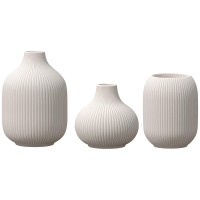 Set van 3 stuks, 15 cm Kleine beige keramische vaas – minimalistische vazen met ribbelontwerp, compacte decoratie voor woonkamer, slaapkamer, kantoor