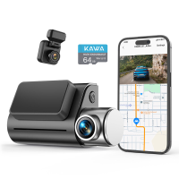KAWA 4K dashcam voor en achter, spraakbesturing, gratis 64GB kaart, Wi Fi 6 dubbele dashcamera voor auto's, ingebouwde GPS, 2 inch scherm, 2K HDR, NightEagle Engine, 24 uurs parkeermodus, slimme dashcam
