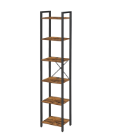 JOYFURNOS Boekenkast met 6 Niveaus, Opbergrek voor Kantoor, Studeerkamer, Woonkamer en Slaapkamer, 30 x 40 x 187,5 cm, Industriële Stijl, Rustiek Bruin en Zwart