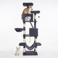 JOYFURNOS krabpaal, 206 cm grote kattentoren met 13 krabpalen, 1 krabhelling, 2 zitstokken, 2 huisjes, mand, hangmat, pompons, pluche kattenhuis met meerdere verdiepingen voor binnenkatten, rookgrijs
