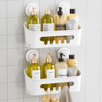 TAILI Doucherek Zuignap 2 Stuks, Zware Badkamer Organizer, Verwijderbare Planken voor Binnenin Douche, Shampoo, Waterdichte Zuignap Kunststof Opbergruimte voor Badkamer Accessoirehouder, Wit