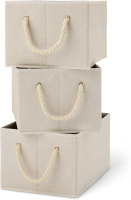 ANQI opvouwbare opbergbox met handvatten van linnen touw, 3 stuks