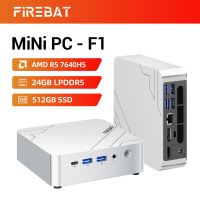 FIREBAT F1 Mini pc met AMD Ryzen 5 7640HS (6 core/12 threads) 24 GB LPDDR5 RAM, 512 GB PCIe 4.0 SSD, Radeon 760M grafische kaart, ondersteunt 4K uitvoer op drie schermen, USB 4.0/HDMI 2.1, 2,5G Ethernet | Wi Fi 6E, Bluetooth 5.2, Een compacte, stille gami