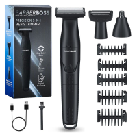 BarberBoss QR 2301 3 in 1 Baardtrimmer   Scheerapparaat voor Mannen   Neus  & Oortrimmer, Bodygroomer   Draadloos & USB Oplaadbaar   Compacte Grooming Set   Zwart