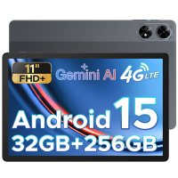 DOOGEE Tab G6 Plus 11 inch Android 15 tablet, ondersteunt simkaart, AI, FHD+, 32 GB RAM + 256 GB ROM, ondersteunt uitbreiding tot 2 TB, 8000 mAh, octa core T7280, Widevine L1, 5 G Wi‑Fi, bluetooth 5.0, GPS, grijs