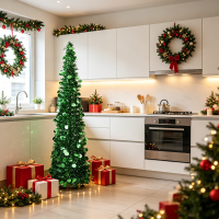 1 Stuk 150 cm / 60 inch opvouwbare kunstkerstboom met tinsel en standaard, hoog model voor huisdecoratie (groen)