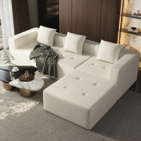 GTIMEX hoekbank bank met binnenvering voorkomt doorzakken, B: 258,5 cm slaapbank met grote chaise longue & 3 decoratieve kussens, chenille textuur geen montage vereist, gebroken wit