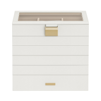 JOYFURNOS Stapelbare sieradentrays, 6 laags sieradendoos, grote sieradencase met helder glazen deksel, 17 x 28 x 25,3 cm, voor kaptafel, cadeau idee, wolkwit