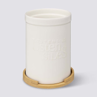 5Five Natureo Keramische Bestekpot met Bamboe Stand   12,8 x 18 cm, Wit