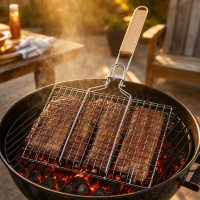Huacan Airfryer grill van roestvrijstalen gaas, verdikt meerlaags afneembaar opbergrek, 1 stuk grill