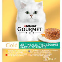 Gourmet kattenvoer stoofselectie rund met tomaat, kip met wortel, kalkoen met spinazie & lam met sperziebonen 8 x 85 g