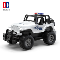 DOUBLE E Terreinwagen met Traagheidsaandrijving, Friction Jeep met Sirene en Zwaailicht, Realistisch Voertuig Speelgoed, Valbestendig, Cadeau voor Kinderen vanaf 6 Jaar