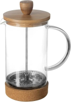 Secret de Gourmet Glazen Koffiezetapparaat met Bamboe Deksel   600,0 mL, Transparant en Bruin